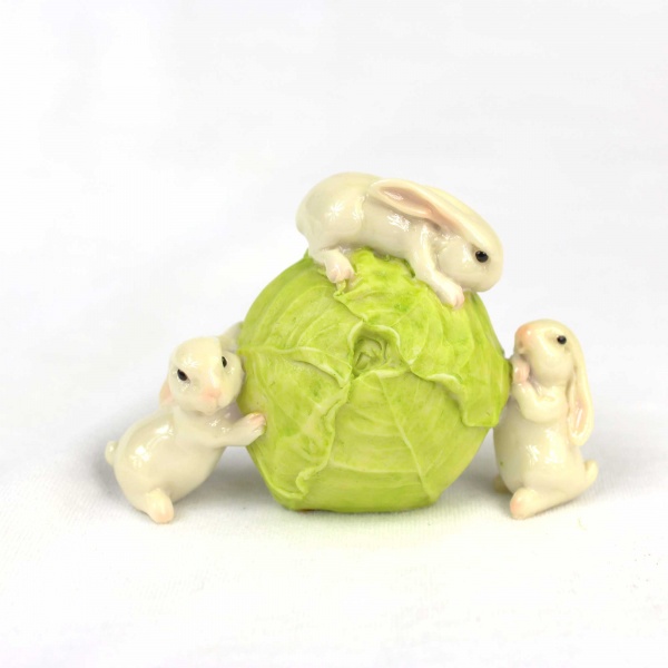 Three Bunnies With Cabbage